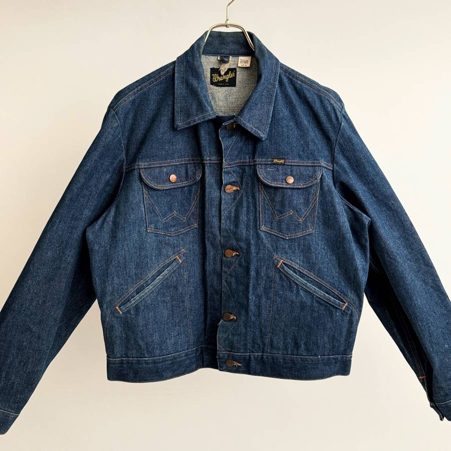 希少《 Mint Condition / 124MJ / Size 44 》70s 美品【 Wrangler 真紺 ブロークンデニム ビンテージ  ジャケット アメリカ製 】 - ジージャン