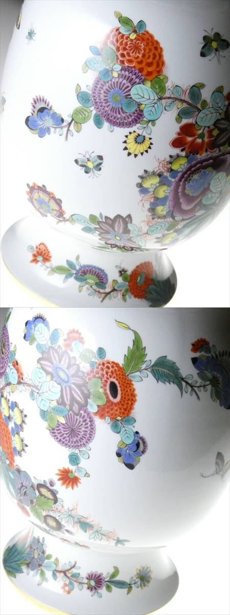 n898 Meissen マイセン 希少作品 最高級 シノワズリ フラワーブーケと昆虫 花蝶絵 特大 ベース 花瓶 飾壷  37cm－日本代購代Bid第一推介「Funbid」