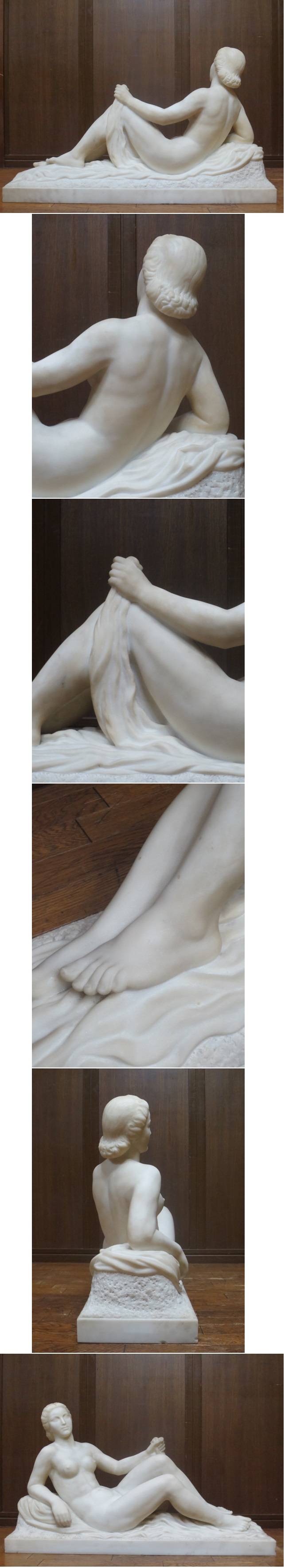逸品 西洋美術 L.GIBERT 大理石 彫刻 裸婦像 サイン入り 幅84㎝ 高さ49㎝ 重さ75㎏ 裸婦 美人像 女性像 資産家収蔵品 －日本代購代Bid第一推介「Funbid」