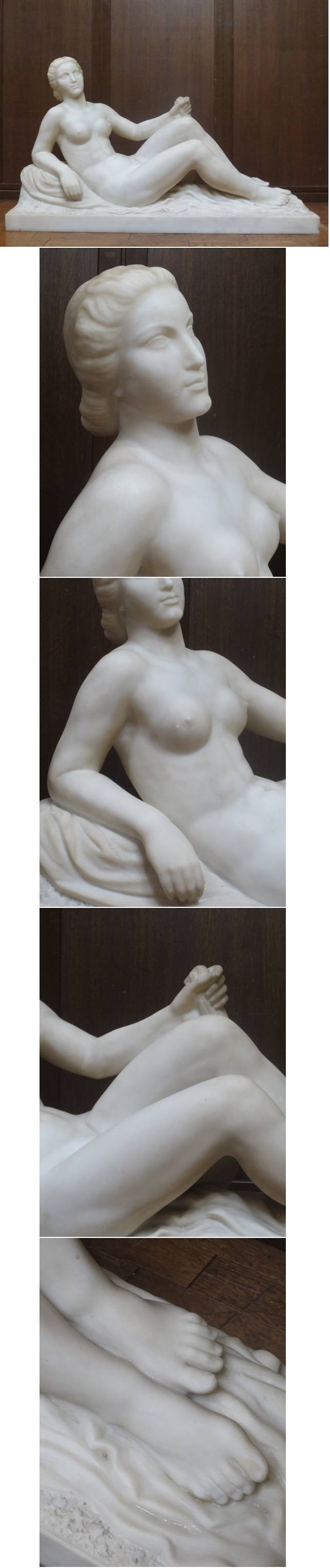 逸品 西洋美術 L.GIBERT 大理石 彫刻 裸婦像 サイン入り 幅84㎝ 高さ49㎝ 重さ75㎏ 裸婦 美人像 女性像 資産家収蔵品 －日本代購代Bid第一推介「Funbid」