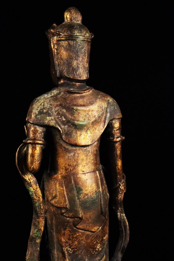中国仏教文物清朝時代鉄造・鍍金鋳造観音菩薩立像高さ80cm[5847ww